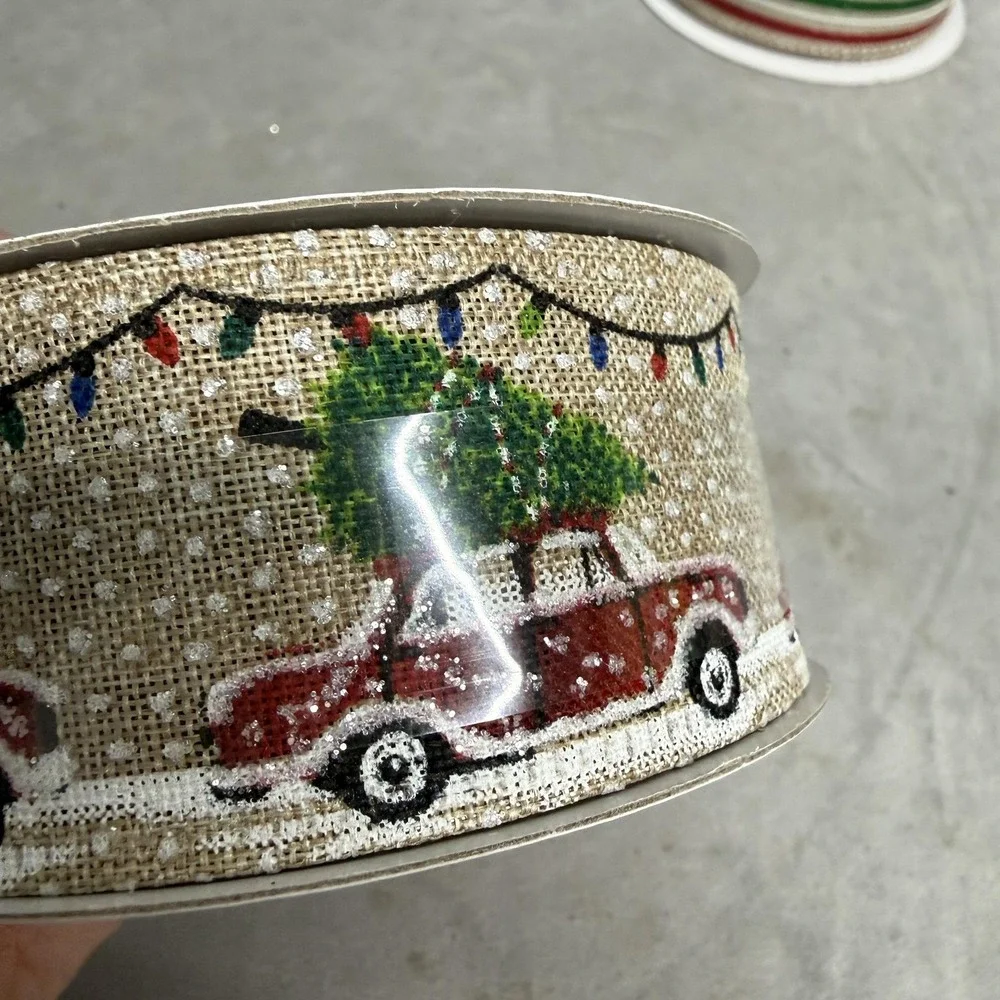 Celebrate It Christmas Wired Ribbon Lot 4 Spools Truck Lights‎ Red Green Glitter